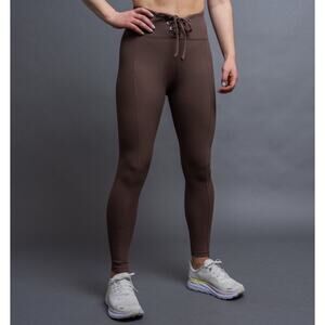 Year Of Ours Legging Sz M Football Ribbed Lace-Up Corset Brown High Rise Scrunch